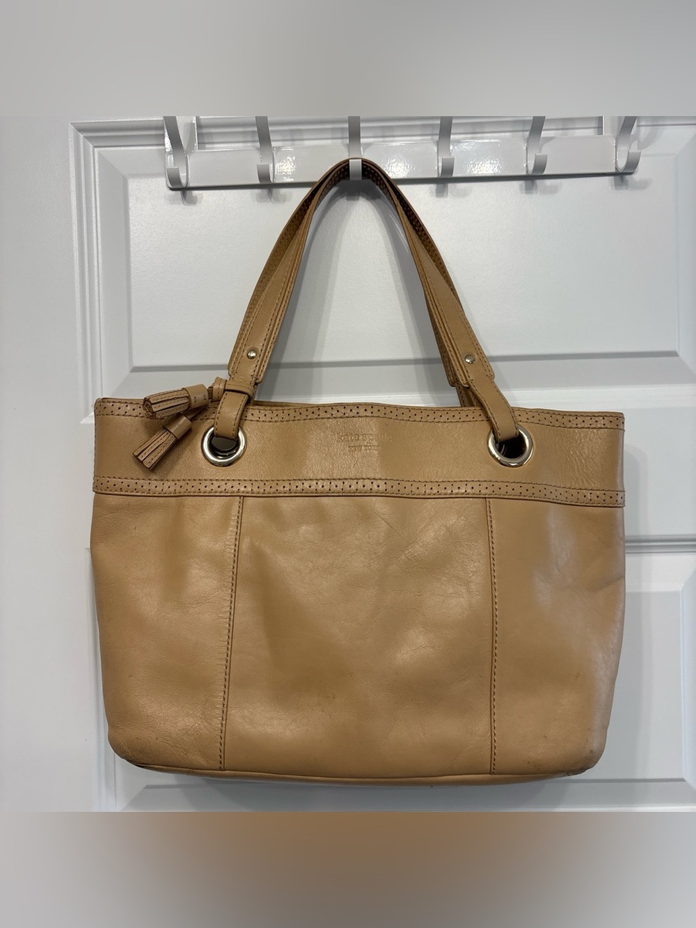 Kate Spade Tan Leather Shoulder Tote with Tassel Detail